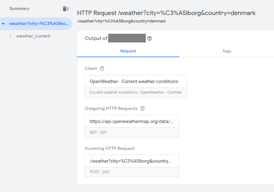 Screenshot of incoming request to GTM server-side Client